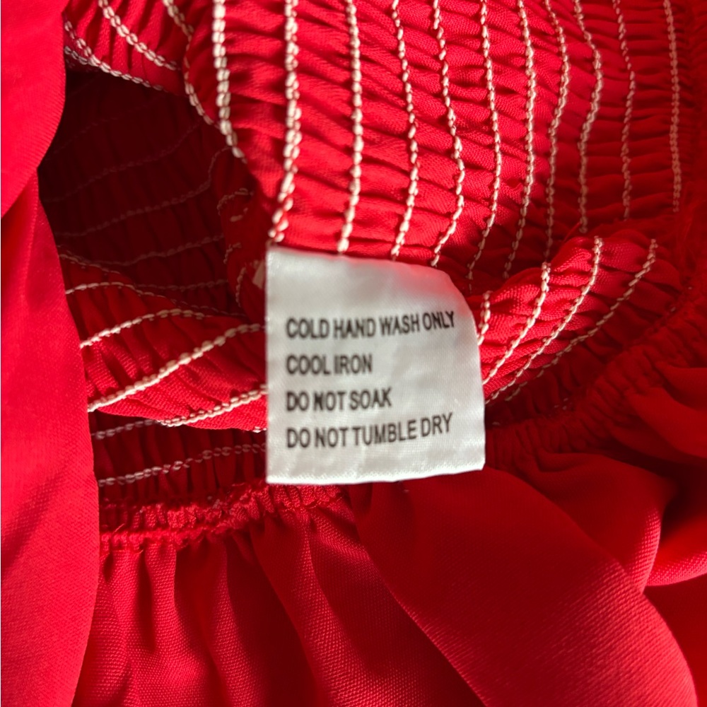 ThatsSoFetch Red Ruched Smocked Ruffle Mini Dress Size Small - Picture 6 of 8